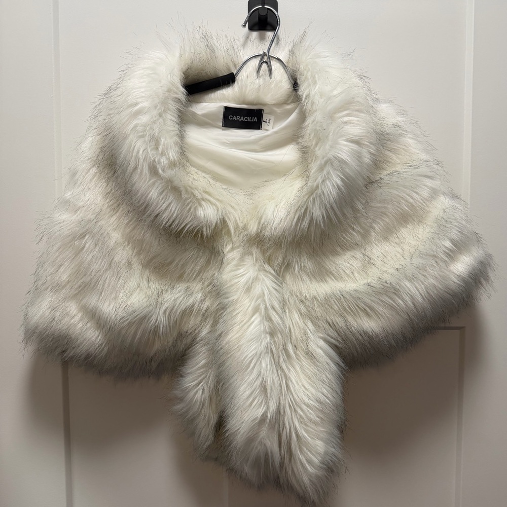 Ivory Faux Fur Cape by Caracilia
